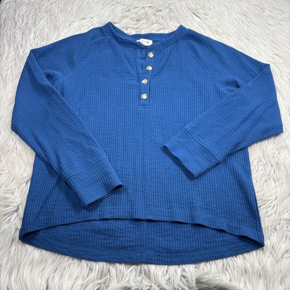 LOFT Tops - LOFT Women's M Blue Waffle Knit Henley Long Sleeve Top Normcore Cozycore Granola